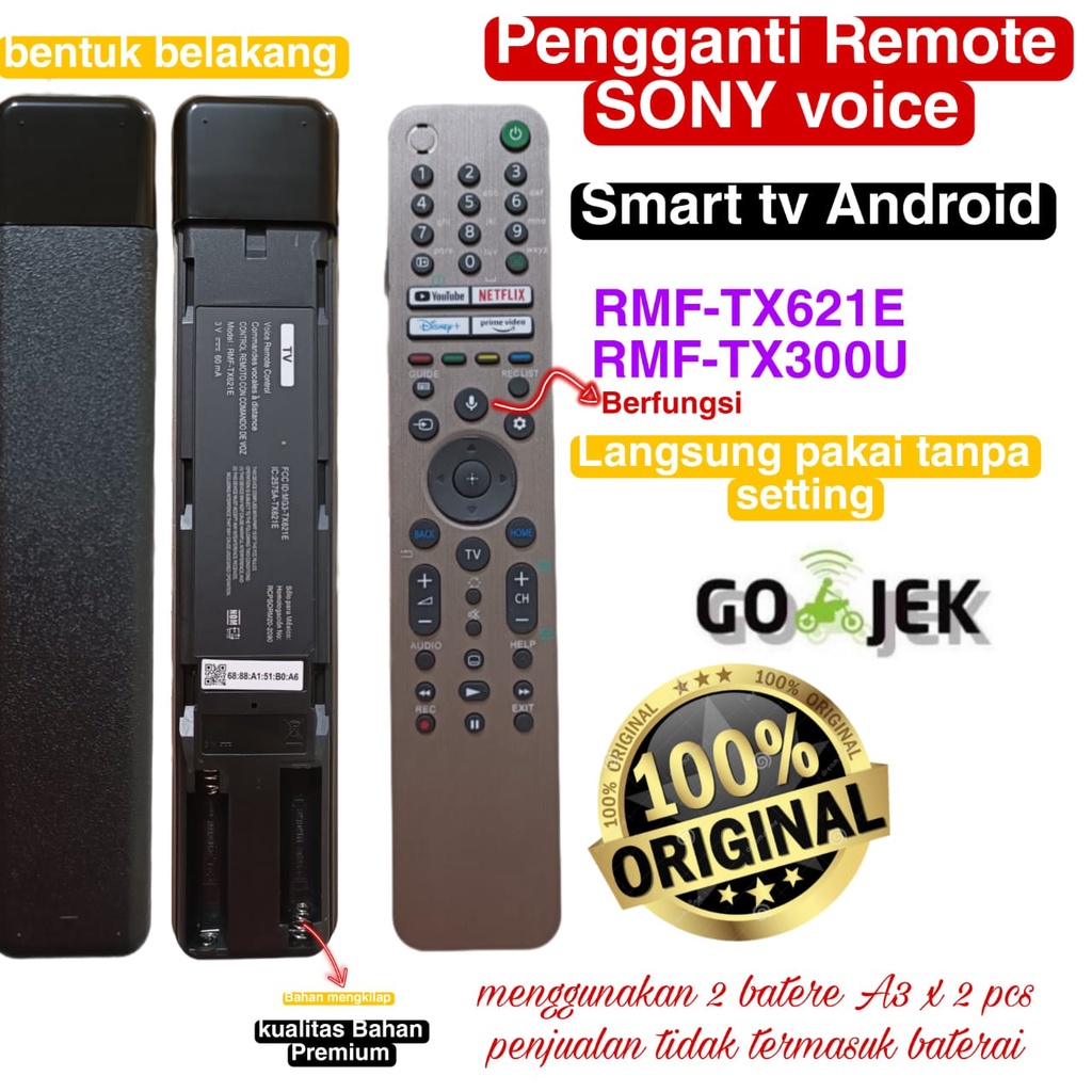 REMOTE PENGANTI TV LED SMART TV ANDROID SONY RMF TX621E VOICE SN 403