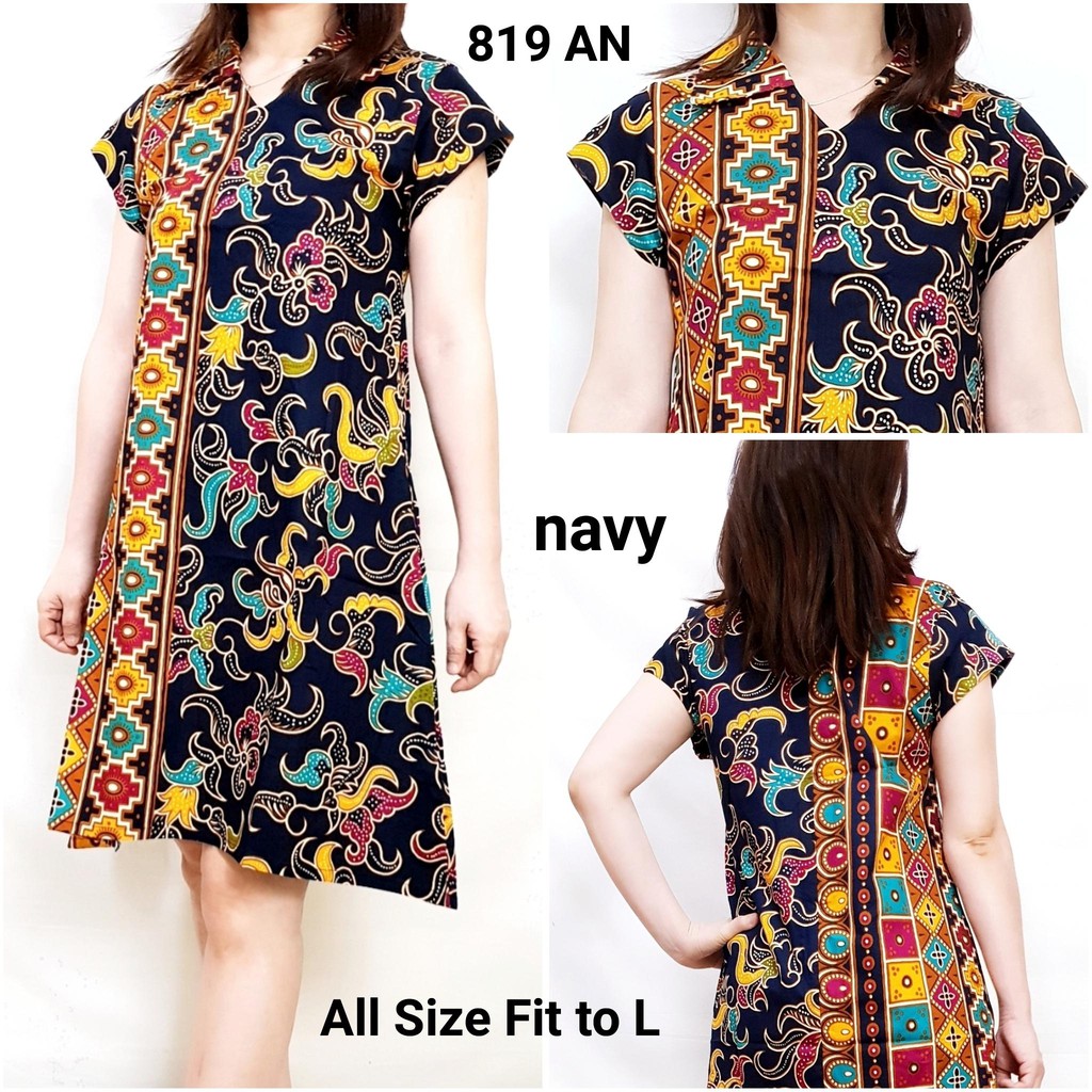 DRESS 819 AN# DRESS BATIK MOTIF BUNGA KATUN STRETCHY | Shopee Indonesia