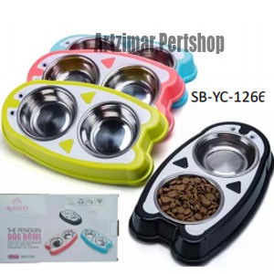 pet bowl tempat makan kucing anjing double bentuk pinguin sb-yc-1266