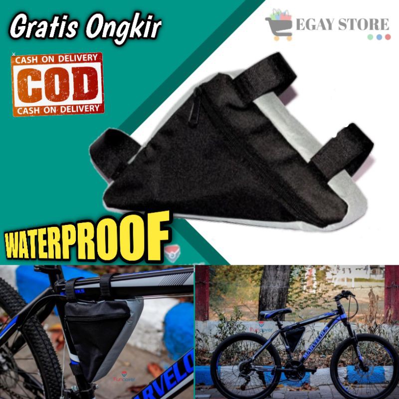 Tas Sepeda MTB Waterproof Tempat Hp Di  Sepeda Anti Air Aksesoris Sepedah Gunung Frame Bag Segitiga