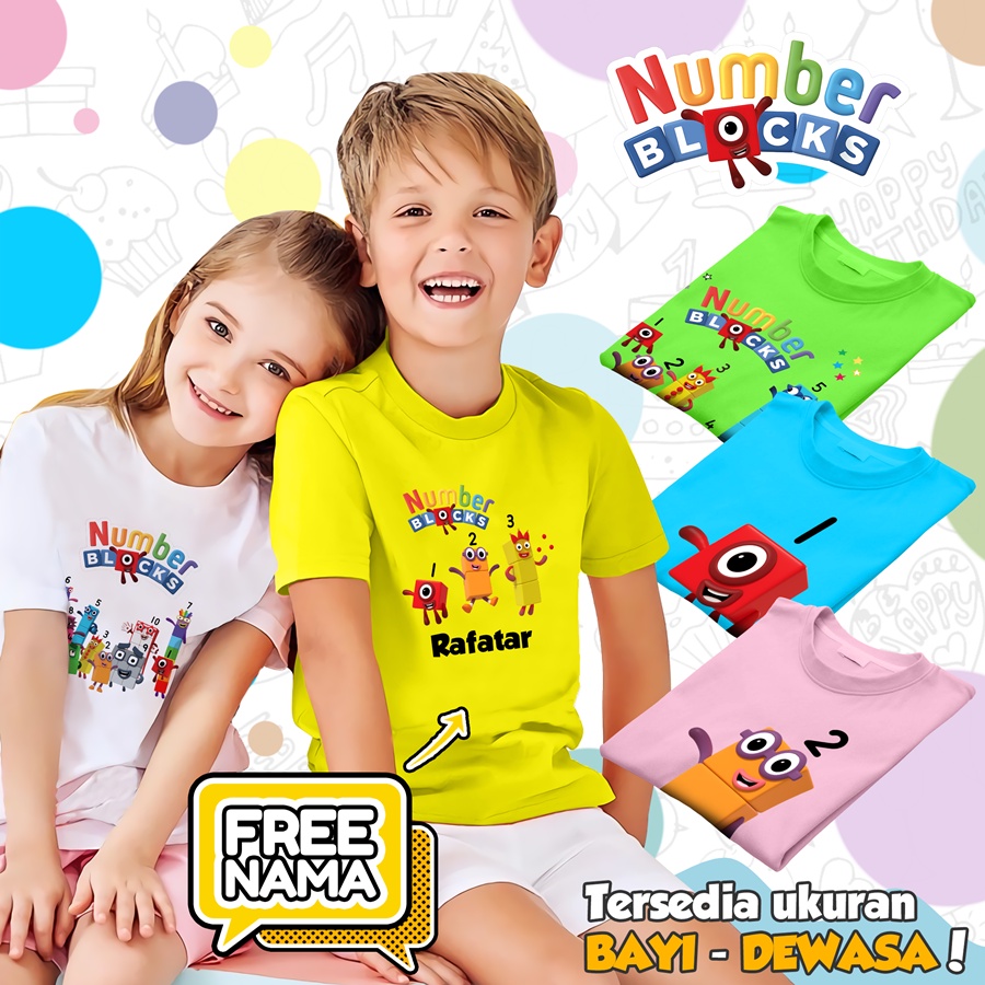 [FREE NAMA!!] Baju Kaos COUPLE  ANAK DAN DEWASA NUMBER BLOCK  NUMBER BLOCKS BANYAK MOTIF