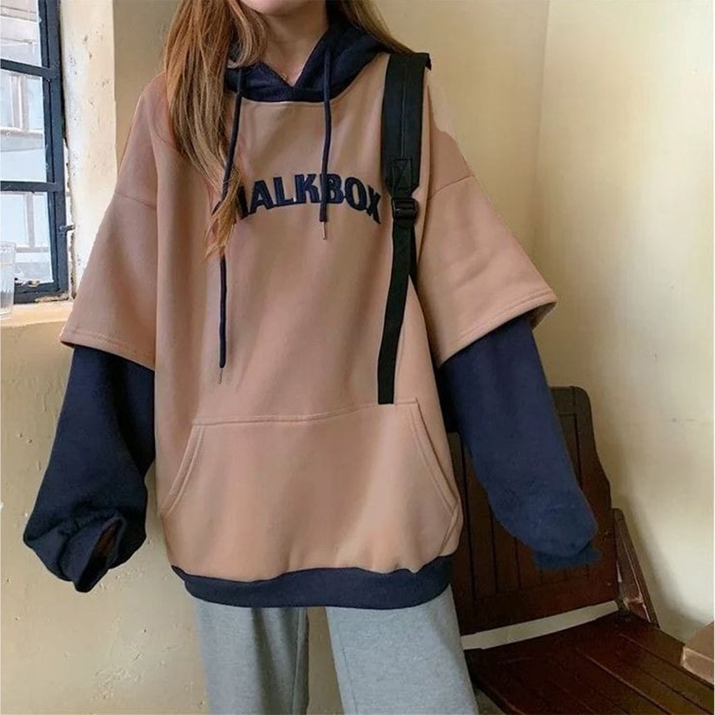 Hoodie Kombinasi Oversize ChalkBox - Style Korea - Bahan Fleece - Oversize XXL