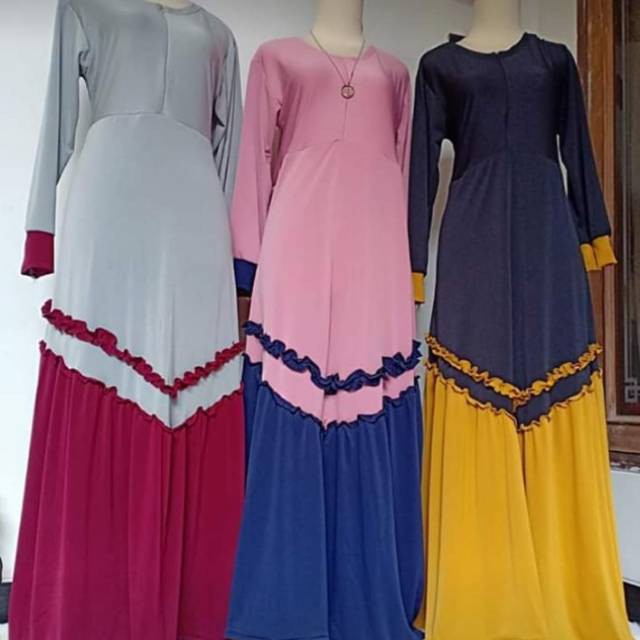 Gamis jersey rempel bawah V bahan tebal BUSUI