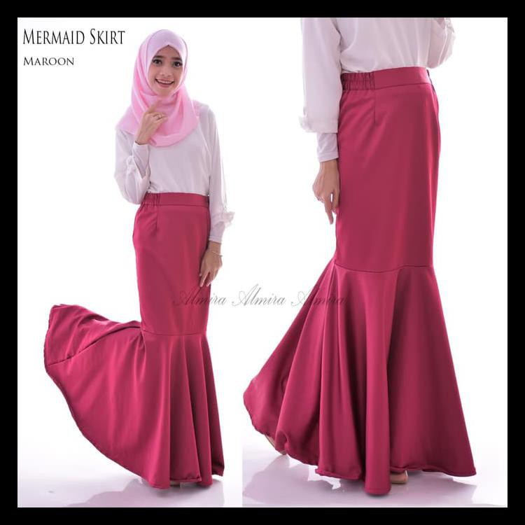 100% TERJAMIN ROK PESTA PANJANG POLOS MUSLIMAH MERMAID SKIRT / ROK DUYUNG SATIN - UNGU 100% TERJAMIN