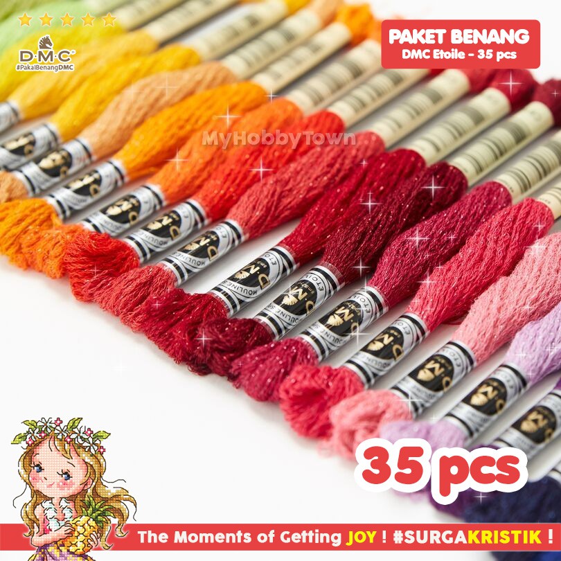 Paket 35 Pcs Benang Sulam Kristik Strimin DMC Art 617 - Etoile Katun Glitter