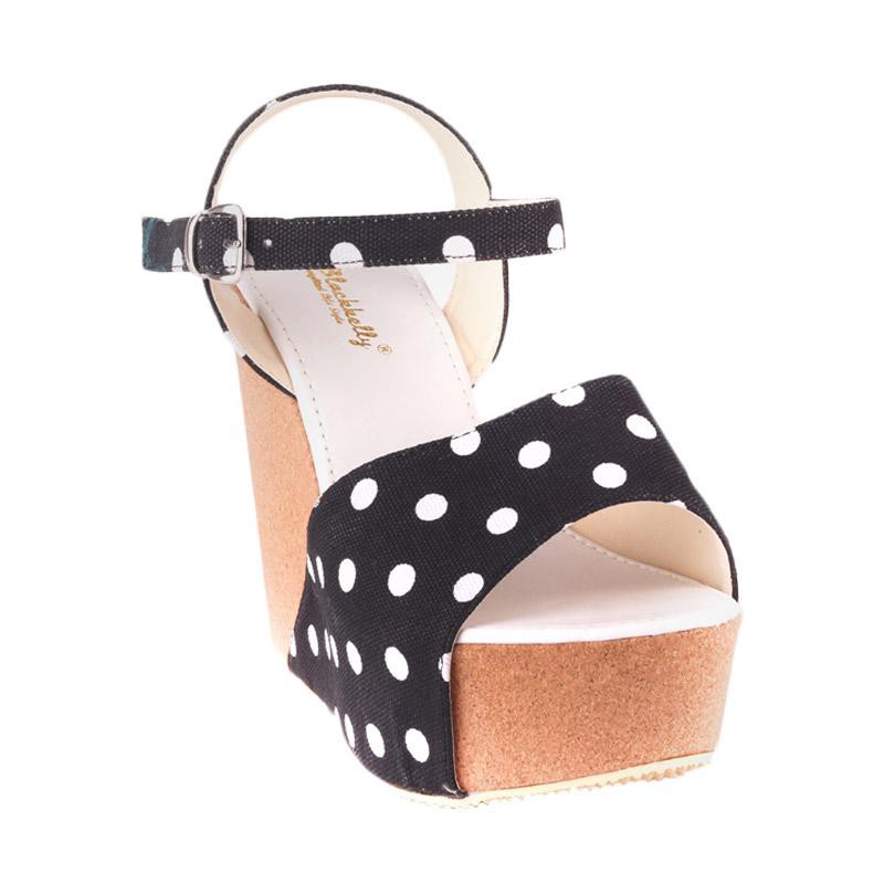 Sandal Wedges Wanita Fashion Tali Hak Heels 12 cm Polkadot Laica Series Blackkelly Original