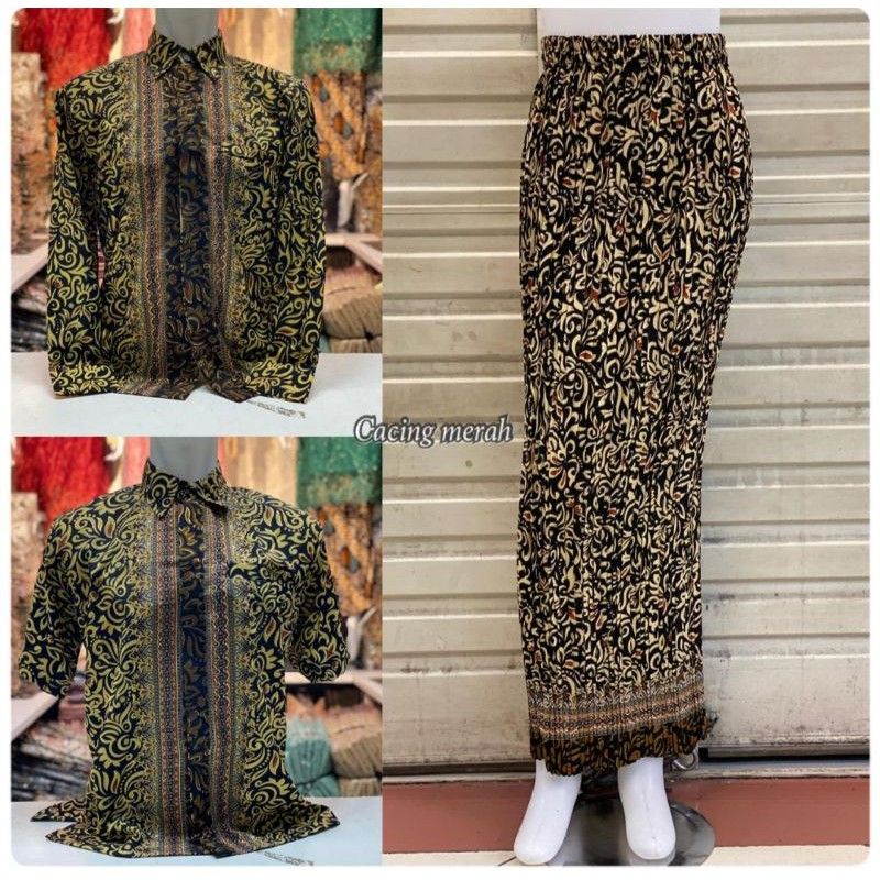 Couple Kemeja Batik Rok Plisket / Bawahan Kebaya / Kemeja Batik Panjang / Hem Batik Pria Pendek