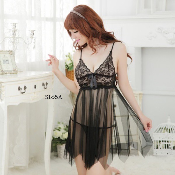 [STOCK TERBATAS] BAJU TIDUR SEXY NIGHTGOWN LACE LINGERIE SEKSI HITAM SL65A