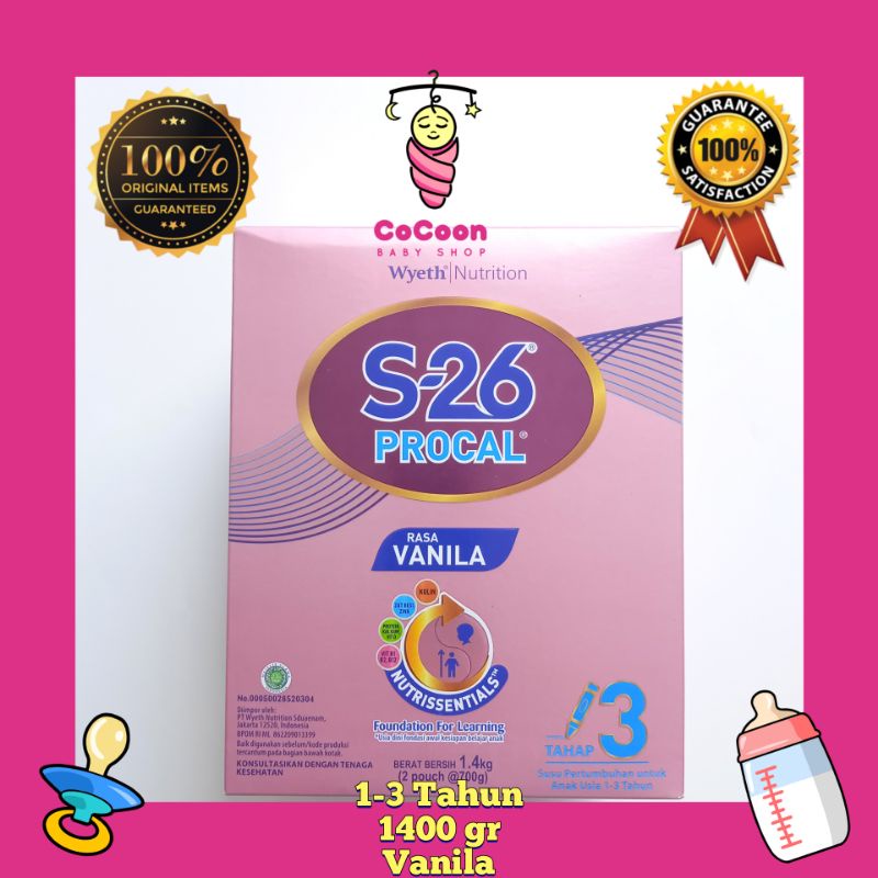 Susu Formula Bayi Wyeth S26 Procal Tahap 3 1-3 Tahun 1400 gr 1.4 kg 1400g 1,4kg Vanila S-26