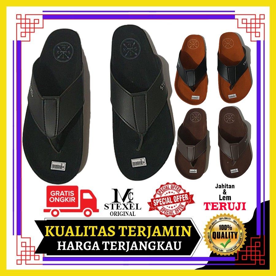 PREMIUM Sendal Kulit Pria Sandal Pria Cowok Slop Jepit Casual Keren Laki Laki Kekinian Terbaru 2021