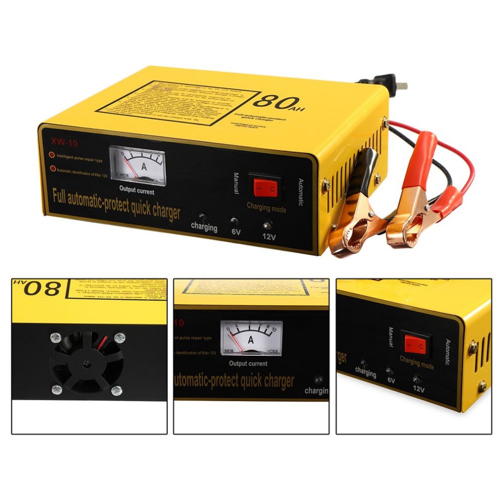 UrbanRoad Charger Aki Mobil Motor Lead Acid 140W 6V/12V 80AH - XW-10 - Yellow