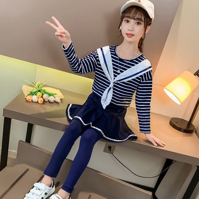 Setelan Anak Perempuan Teenager Sailor Japan Stripe