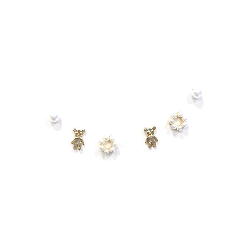 S sterling silver jarum Mutiara Hati anting-anting set cute gadis Beruang anting-anting sederhana wa