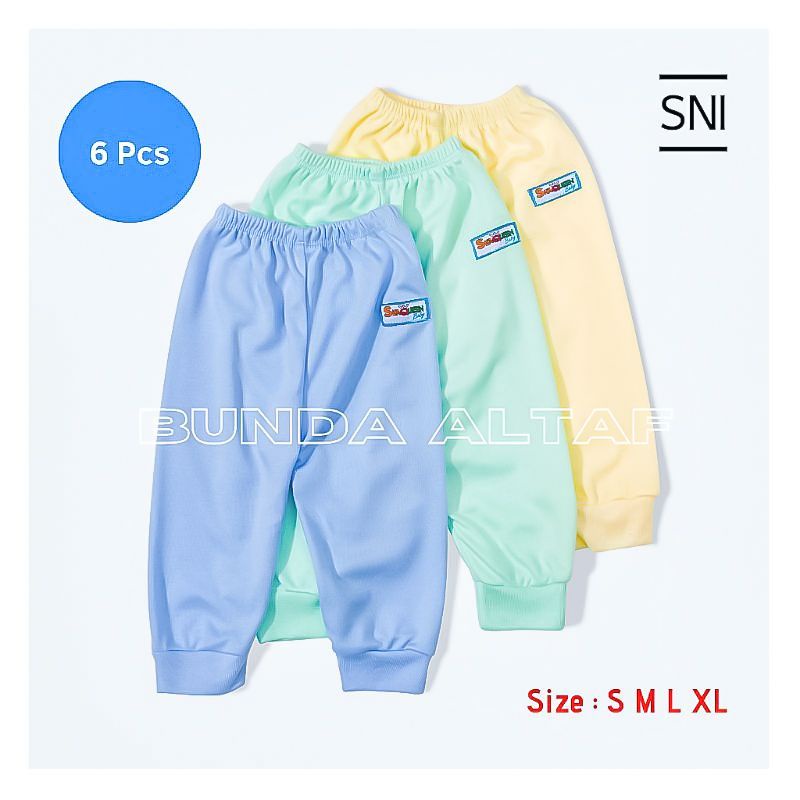 6 Pcs ( 1/2 lusin ) Celana Panjang Bayi SNI Polos Motif Shaqueen / Zahdan S M L XL