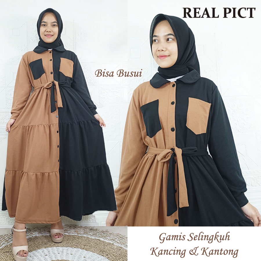 GAMIS SELINGKUH KANCING DAN KANTONG DRESS BUSUI WANITA GL FASHION