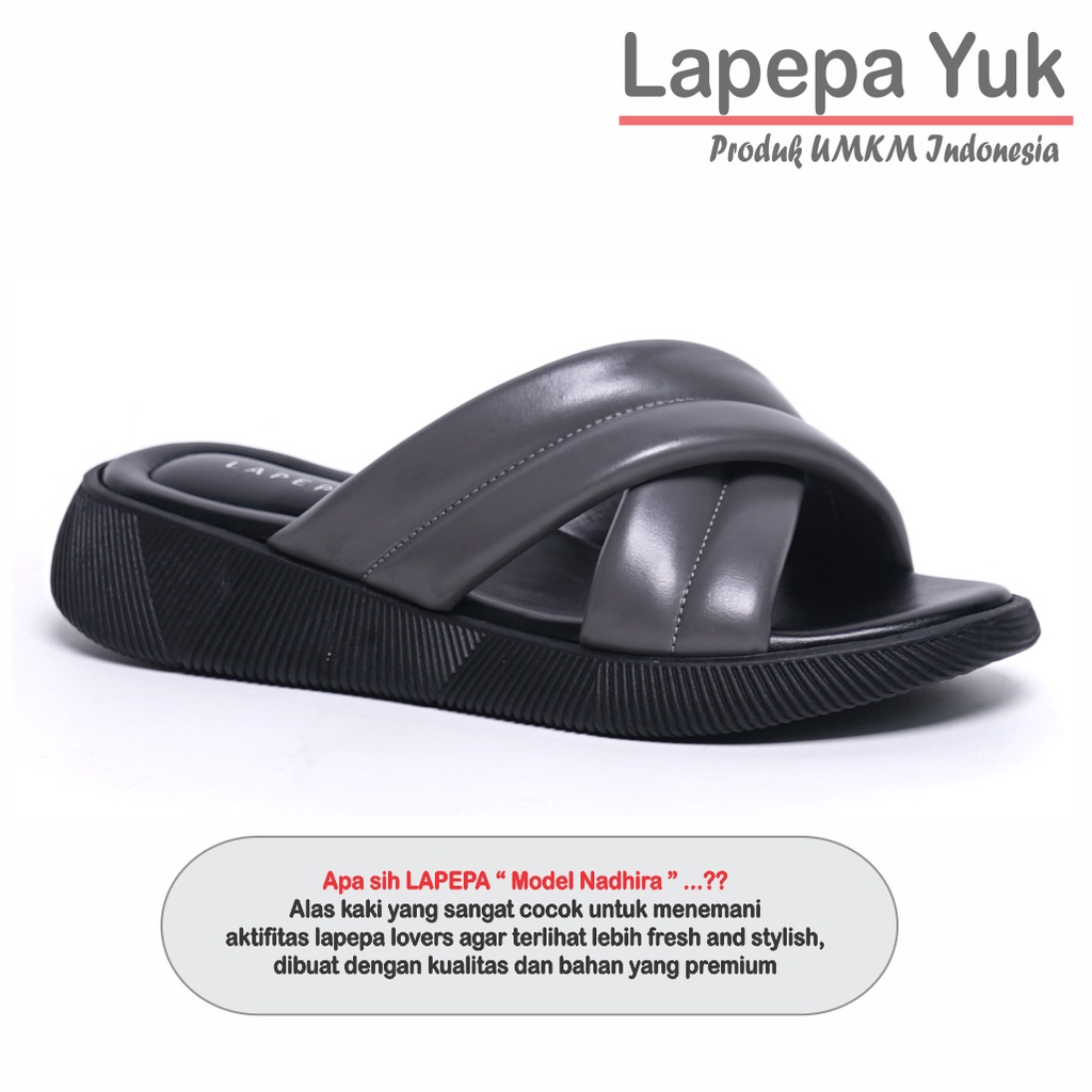 LAPEPA YUK - Sandal Wanita Wedges NADHIRA Sendal Cewek Platform Kondangan Hak Tinggi 3cm Model Silang 2 Size 36 37 38 39 40 41 Pergi Jalan Casual Santai Rumah Slop Warna GREY Abu abu Selop Premium Original Kekinian Terbaru Shoes ORI Mall Official Store