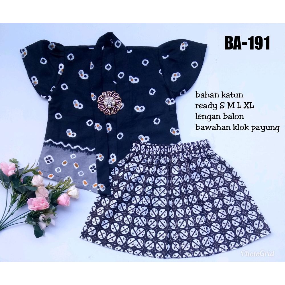 Setelan Batik Anak Cewek Bahan Katun Warna Hitam Ba-191