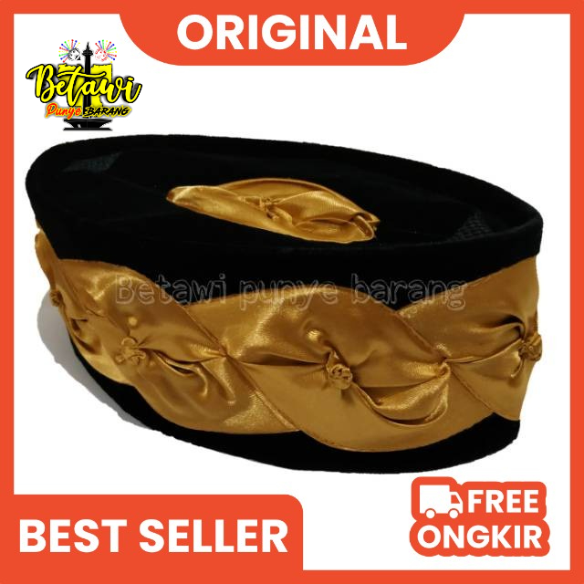 Peci Kopiah Songkok Kembang Kol Betawi Hitam Motif Kembang Gold