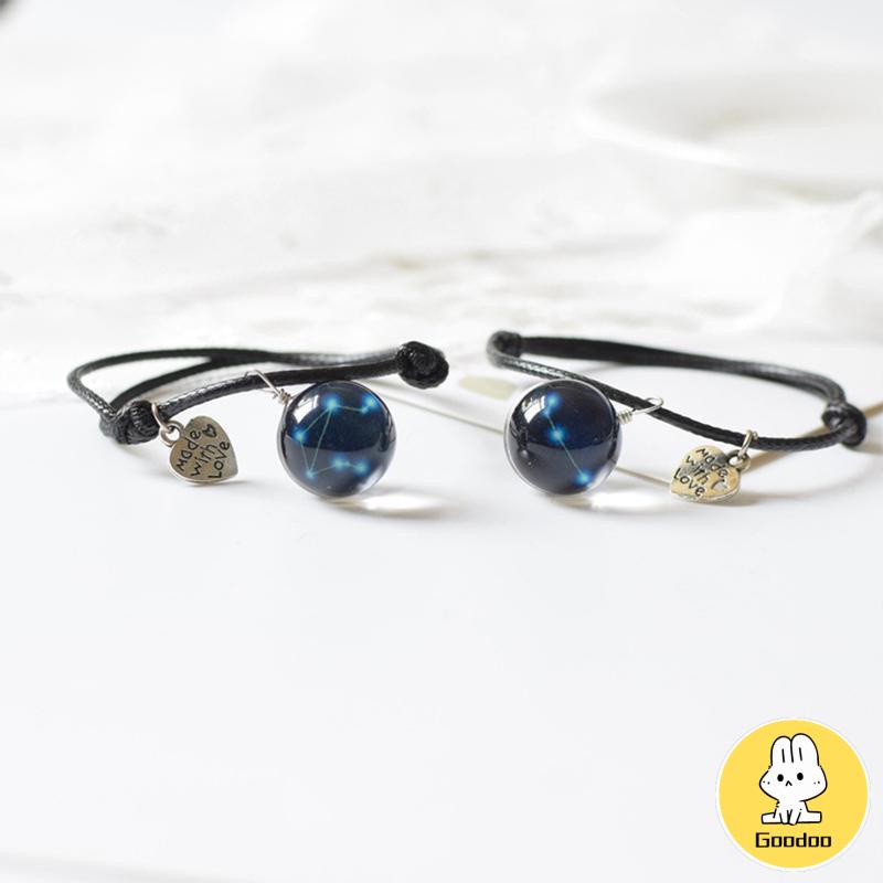 Fashion All-Match Bercahaya Dua Belas Rasi Bintang Gelang Pasangan Pacar Hadiah Perhiasan Tenunan Tangan -Doo
