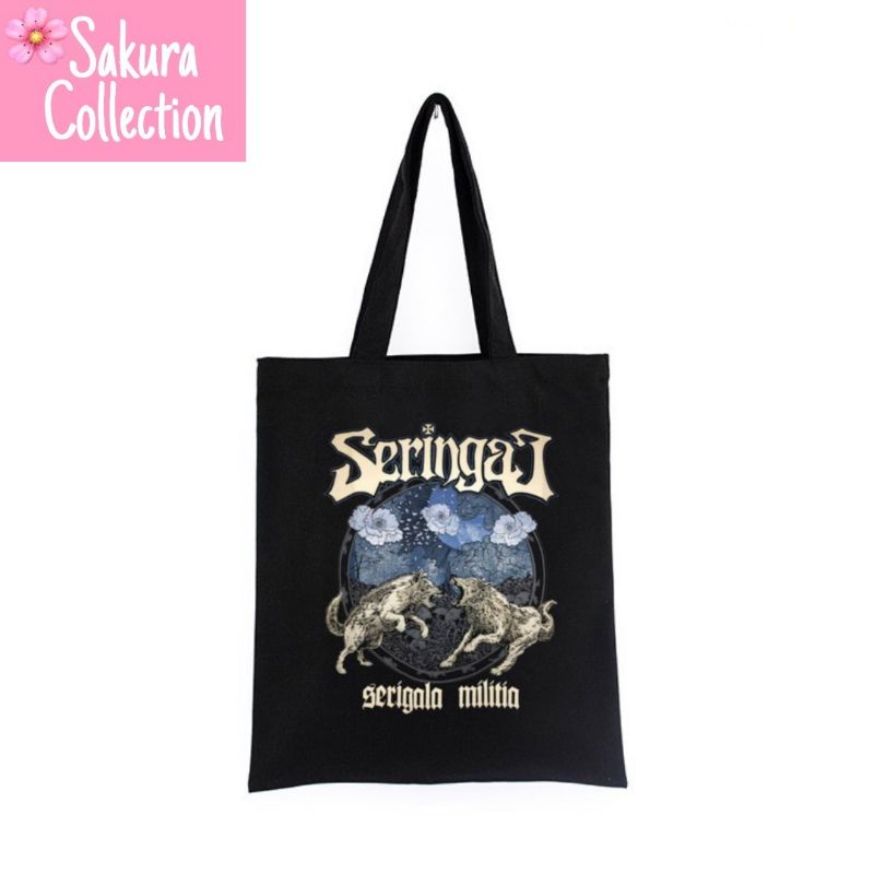 Tote Bag tas BAND SERINGAI serigala  MILITIA musik rock metal tote bag resleting pria wanita tas sekolah / tas ngaji / tas kerja unisex canvas kekinian hitam/black tas jinjing/laptop fashion