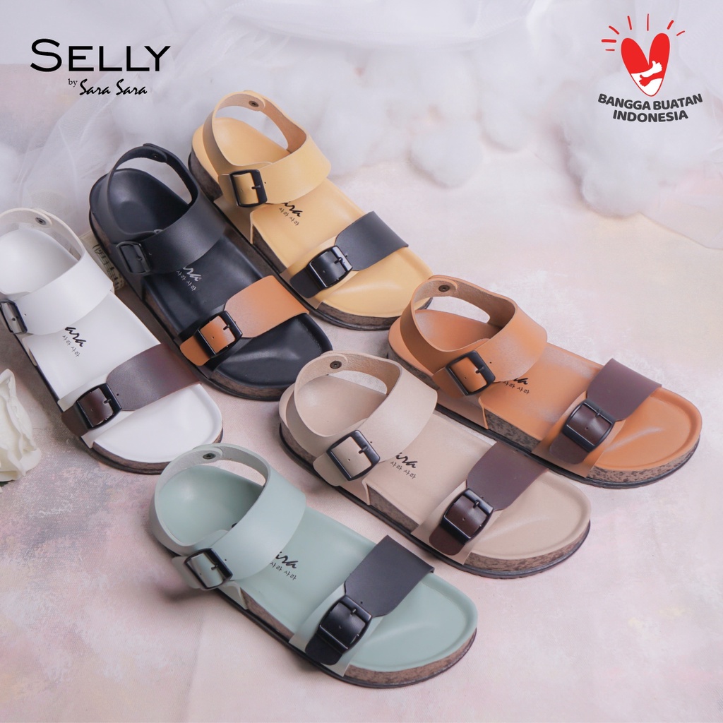 Sara Sara SELLY Sandal Slop Wanita Kekinian Sandal Wanita Tali Belakang Selop Gesper Birken Sol Puyuh Casual Terbaru