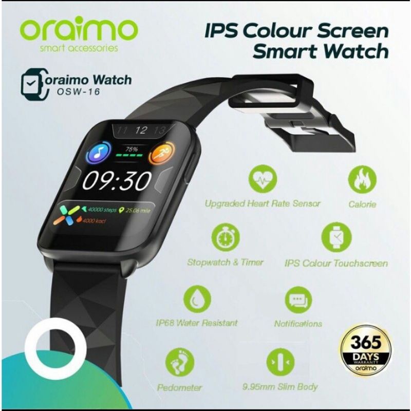 Oraimo Smart Watch Jam Tangan Pintar IPS Full Touch Screen Ultra Slim Tipe OSW-16 (vroffstore)