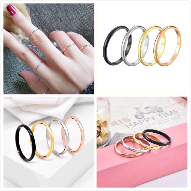 1pc Cincin Wanita Bahan Stainless Steel Tebal 2mm A &amp; 6