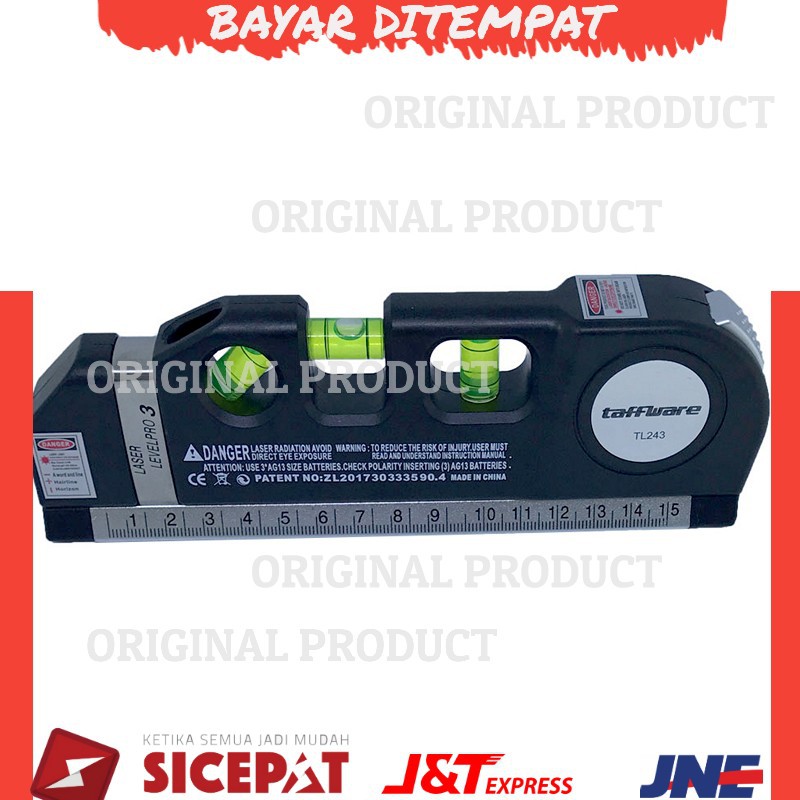 

Bisa COD Taffware LEVELPRO3 Penggaris Laser Horizontal Vertical 250CM + Waterpass - TL243
