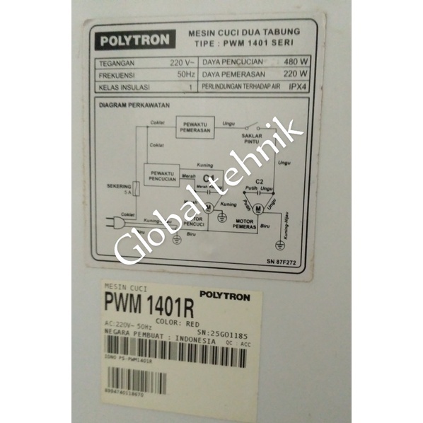 KAPASITOR CAPASITOR MESIN CUCI 2 TABUNG POLYTRON 14 KG PWM 1401G 1401R