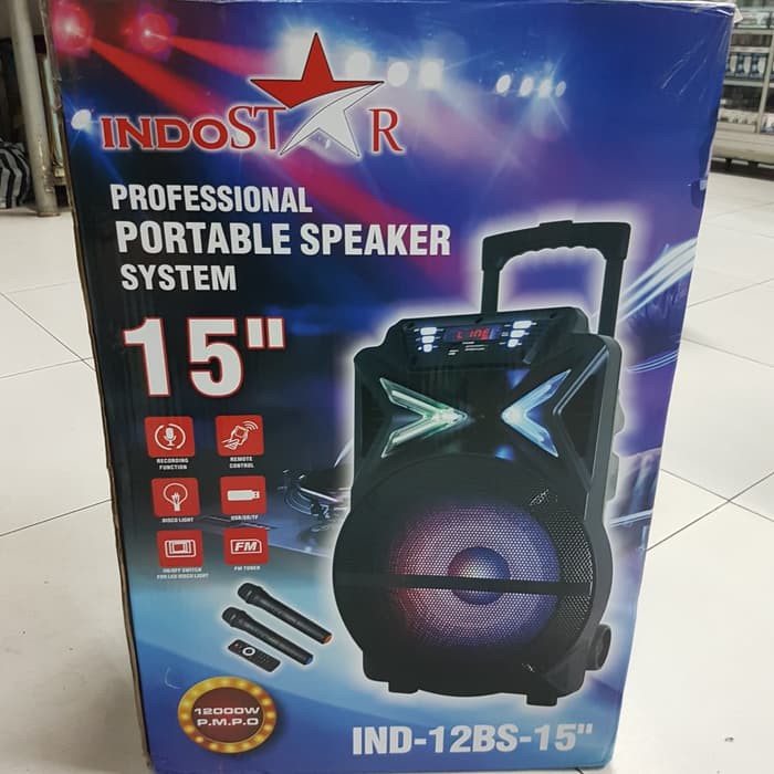 Indostar Trolley Portable Speaker System IND-12BS-15&quot; PROMO MURAH