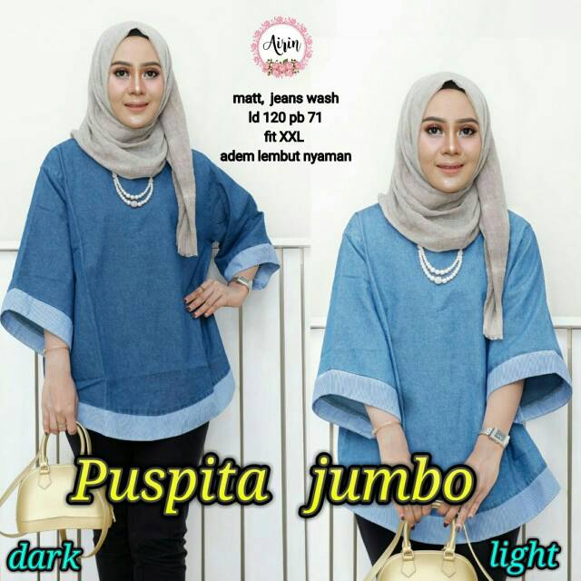 Atasan Blouse Jeans Jumbo Puspita || By Airin