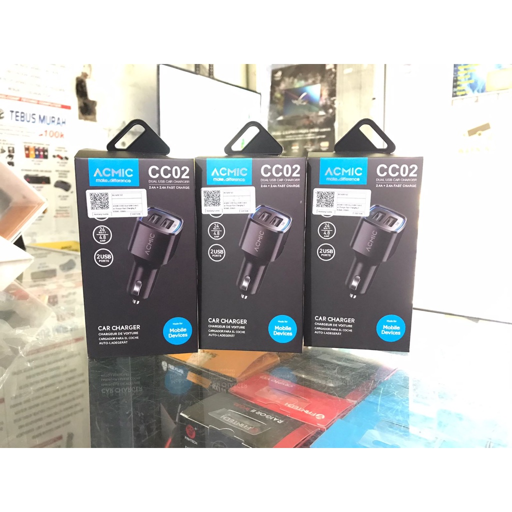 Car Charger ACMIC CC02 Mobile Devices Dual USB Fast Charge