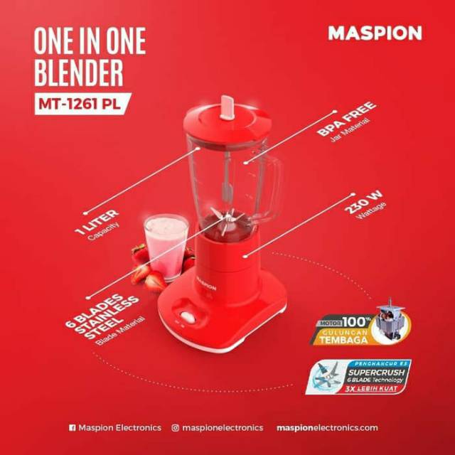 Maspion Blender Plastik 1Liter Merah MT1261PL