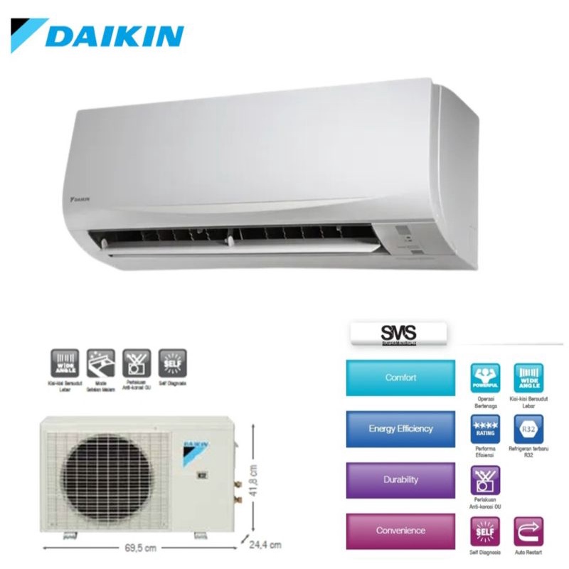 AC DAIKIN 11/2 PK FTC-35NV14 Standart THAILAND R32 + Instalasi Pemasangan