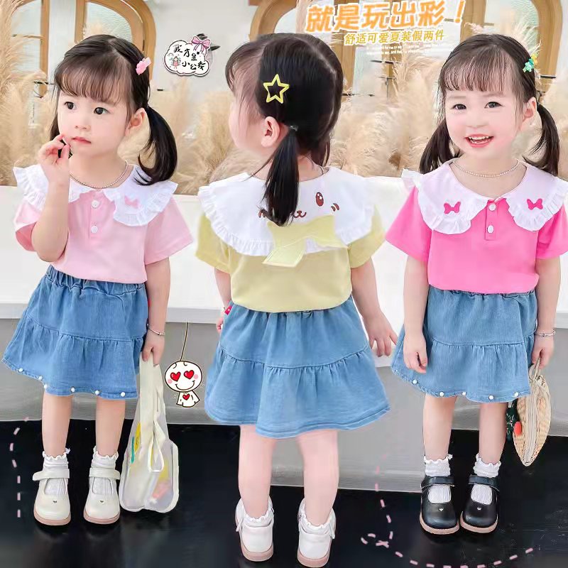 R189 - Setelan Rok Jeans Import Anak Perempuan / Setelan Baju Katun Anak Cewek / Baju Anak Perempuan