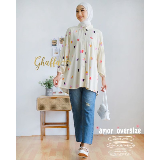 AMOR OVERSIZE BY GHAFFA THE LABEL (Blouse motif) Oversize muslimah modern rekomended