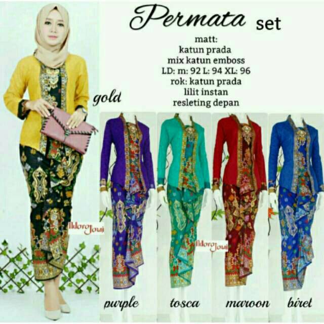 Modern Batik set permata set cewek setelan batik kebaya modern kutubaru rok lilit wanita murah baj