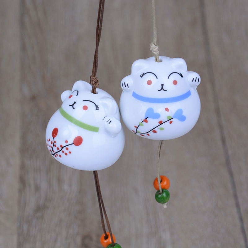 Ornamen Lonceng Angin Desain Lucky Cat Bahan Keramik