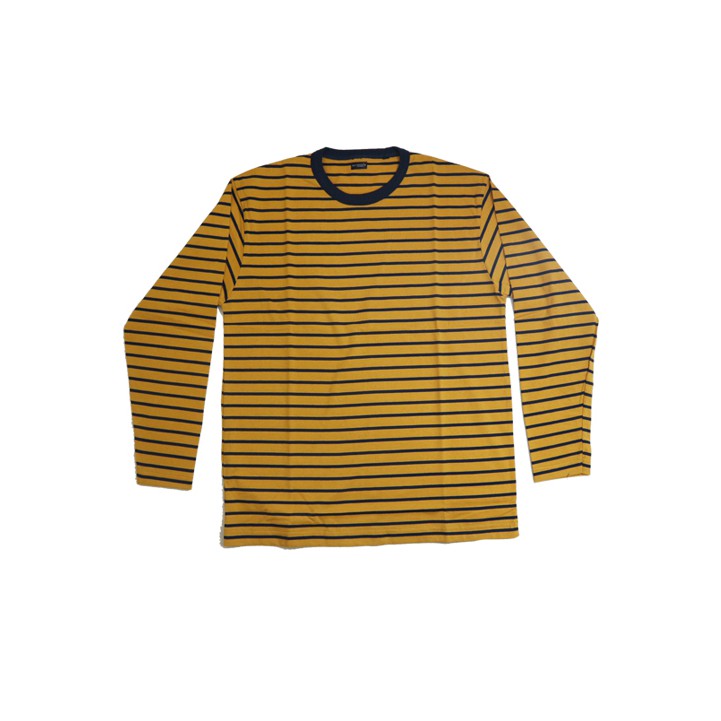 Kaos Stripe Pria / Wanita Polos Abhinaya Kuning belang Navy Lengan Panjang
