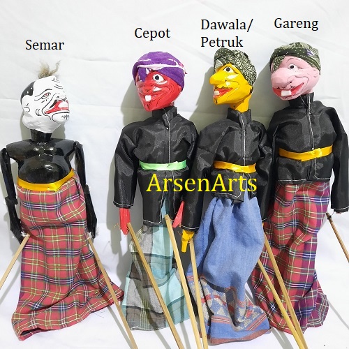 Wayang Golek Kayu Semar, Gareng, Petruk dan Cepot Ukuran Sedang (35 Cm) Kepala Bisa mengangguk dan Menoleh Kekiri Kekanan 2 Pcs Lebih Murah Tingal Pilih Mana Saja