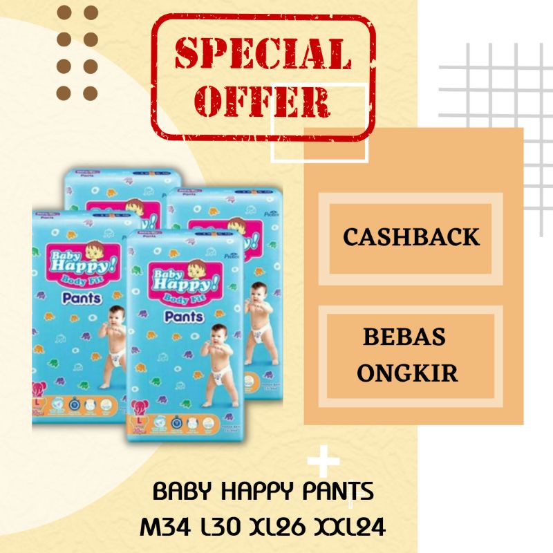 popok bayi pempers baby happy pants m34 l30 xl26 xxl24 popok sekali pakai murah