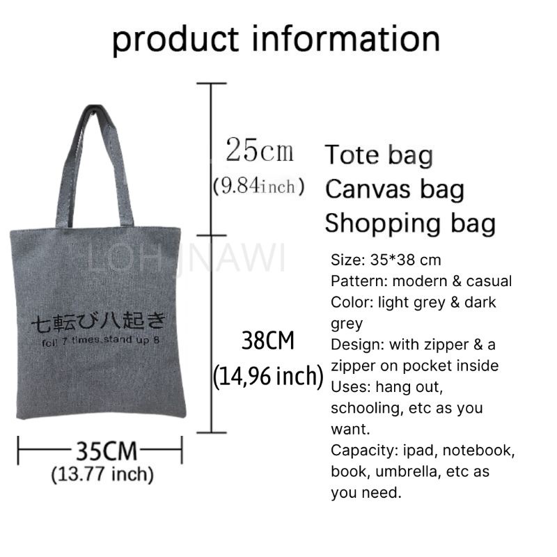 Tote Bag Canvas Resleting dan Saku Unisex Premium