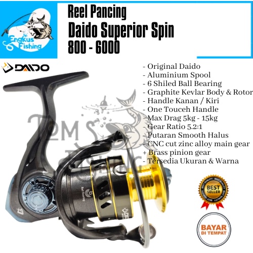 Reel Pancing Daido Superior 800 - 6000 (6 Bearing) Aluminium Spool Murah - Engkus Fishing