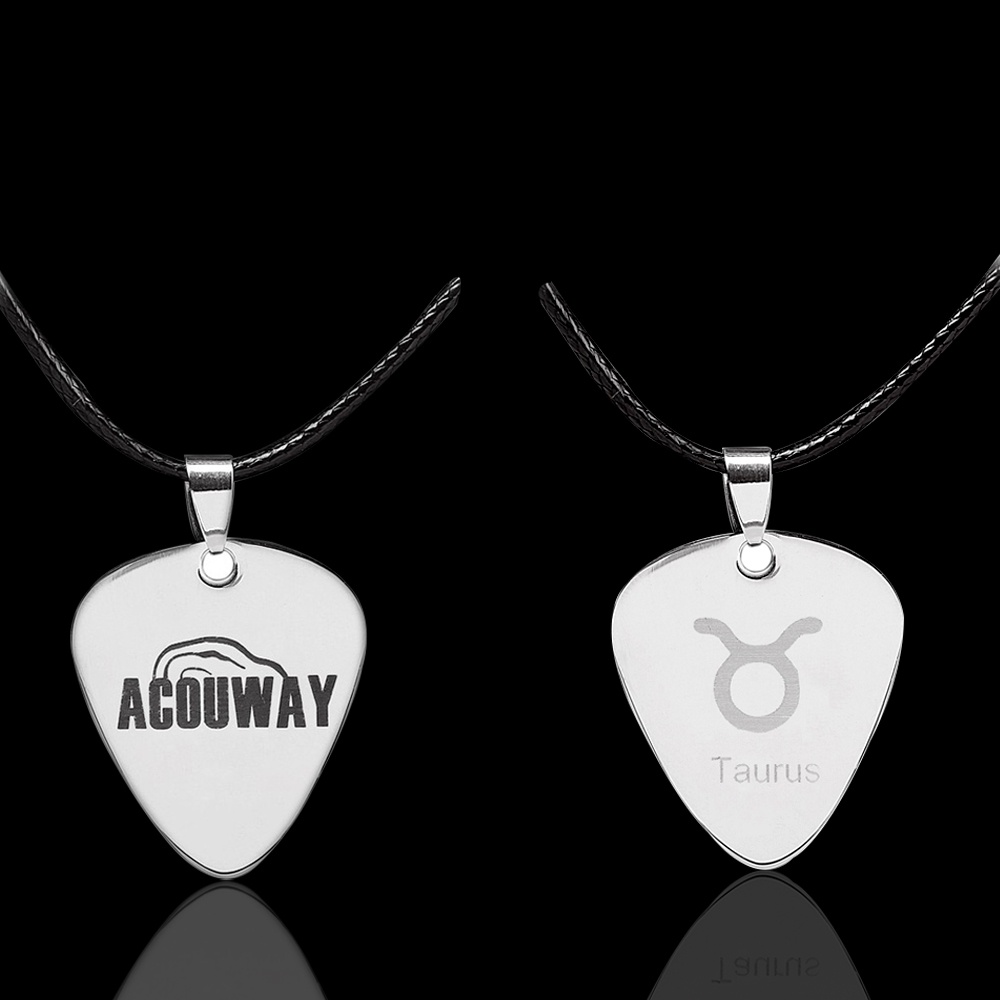 Acouway Guitar Pick Necklace Zodiac tattoo Stainless Steel Charm Pendant for Music Lover Men and Women Best birthday gift for / Taurus Gemini Sagittarius Libra Scorpio Pisces friend