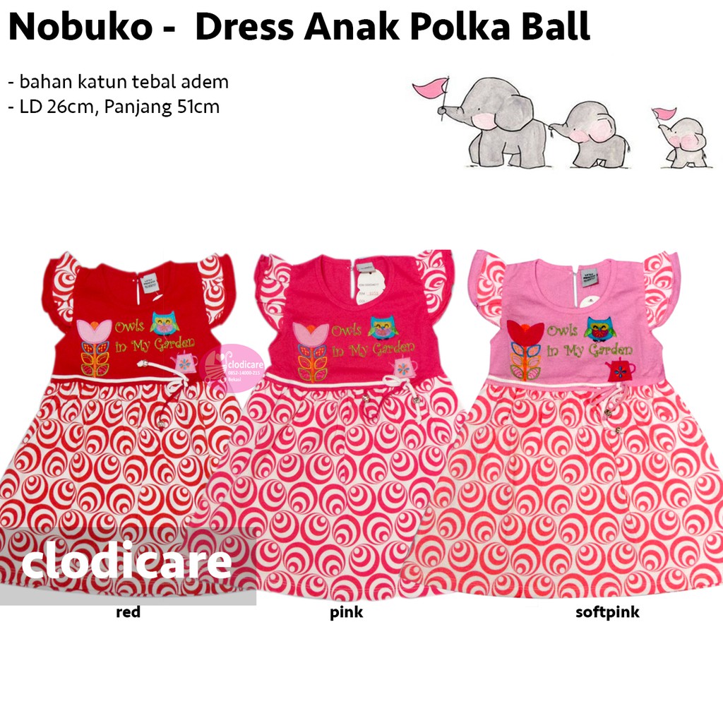 Nobuko Dress Anak Polka Ball Owl Merah Pink