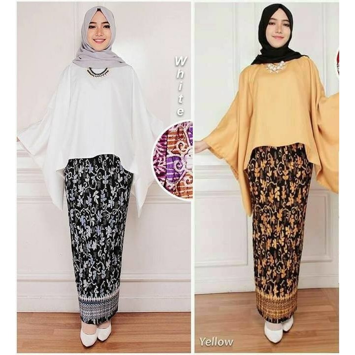SB Collection Stelan Kebaya Janie Atasan Blouse Batwing dan Rok Plisket Batik Wanita