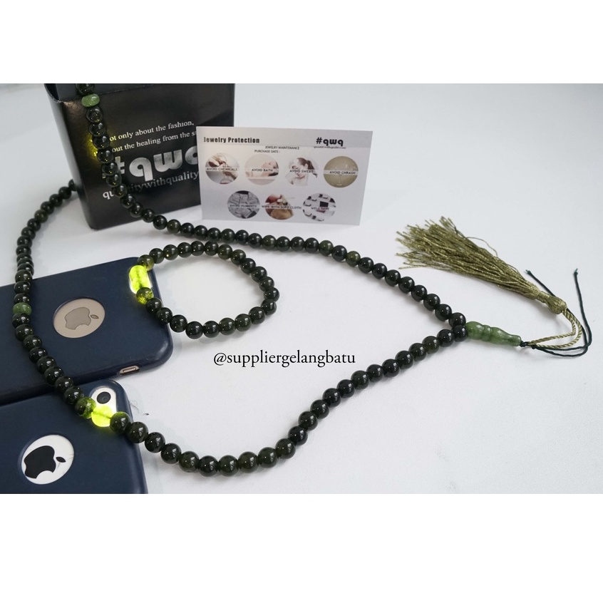 tasbih batu BLACK JADE ACEH BONUS GELANG tasbeh BERSERAT TEMBUS SENTER