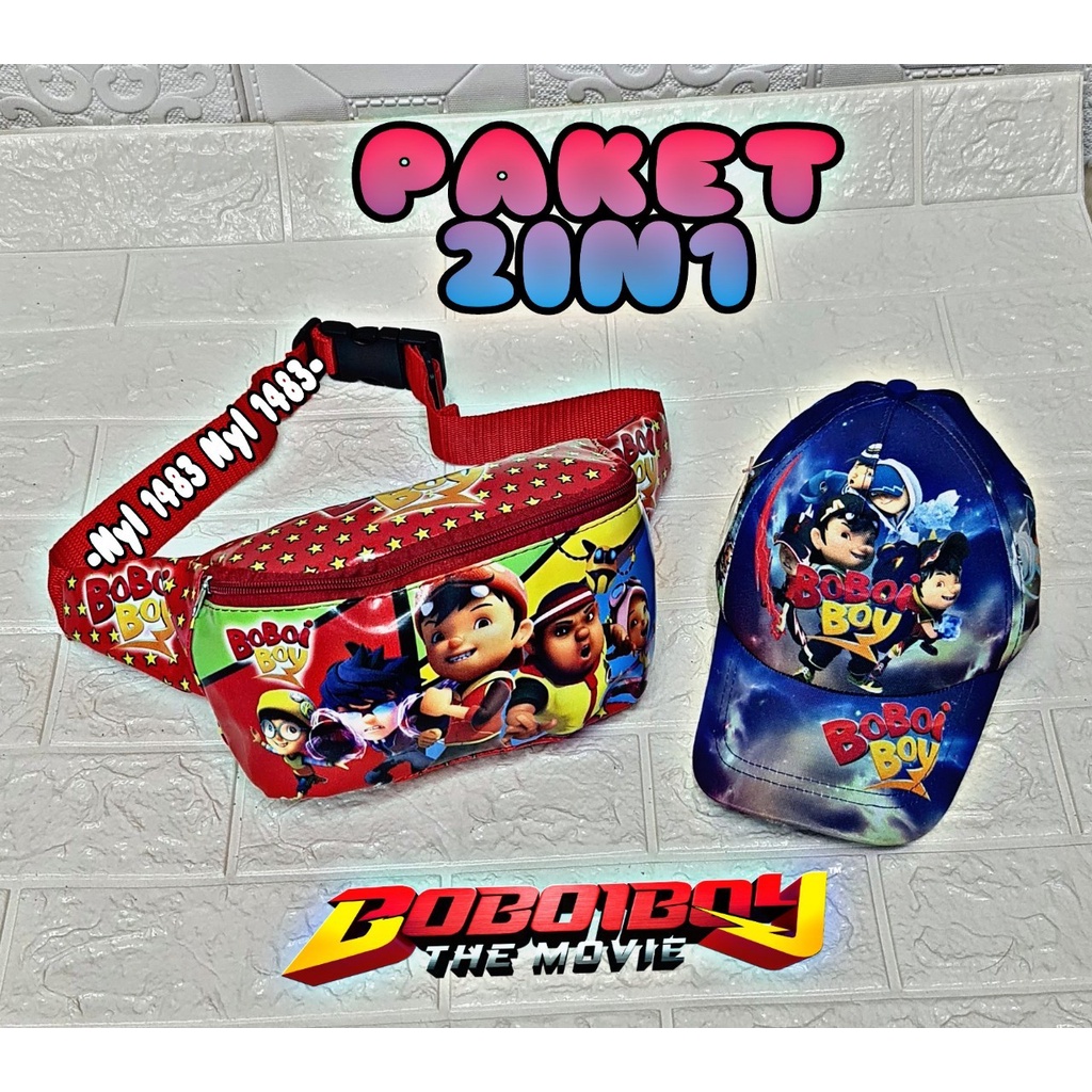 waistbag anak laki-laki canvas karakter superhero 2in1 - tas + topi