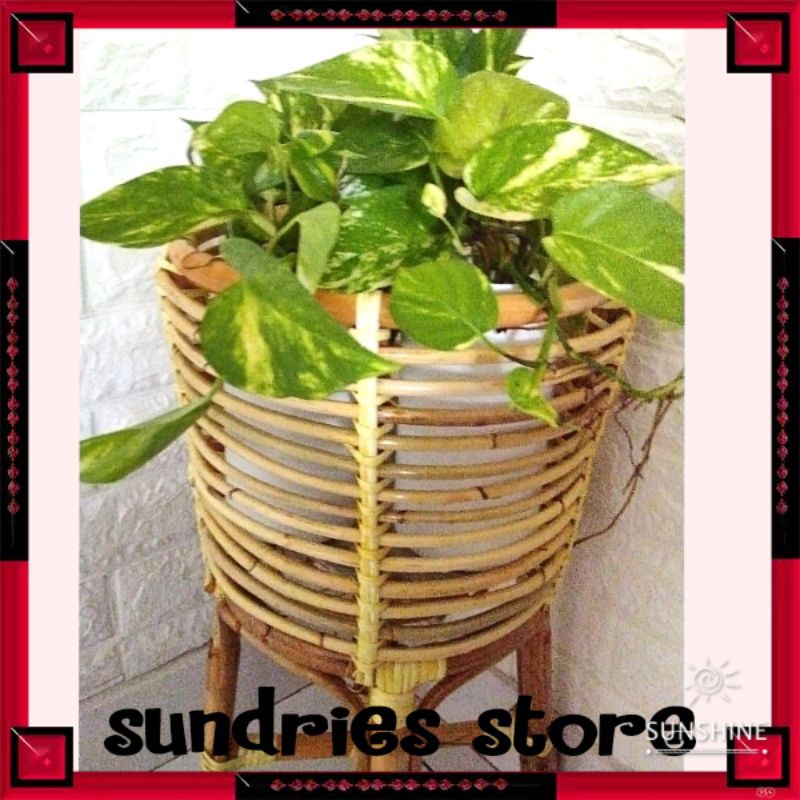TERLARIS Standing pot rotan | cover pot rotan | standing pot kaki 4