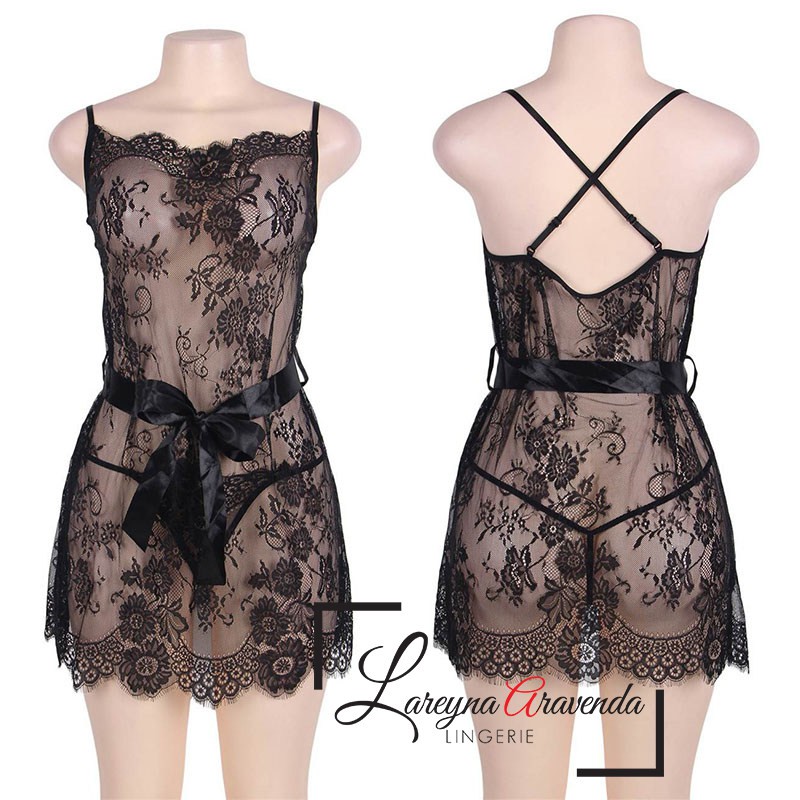 Set Lingerie Big Size + G String Seksi Model Gaun Lace Jumbo LG256